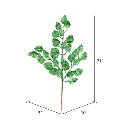 Vickerman 21" Green Glitter Ash Leaf Artificial Christmas Spray. Includes 12 sprays per pack.