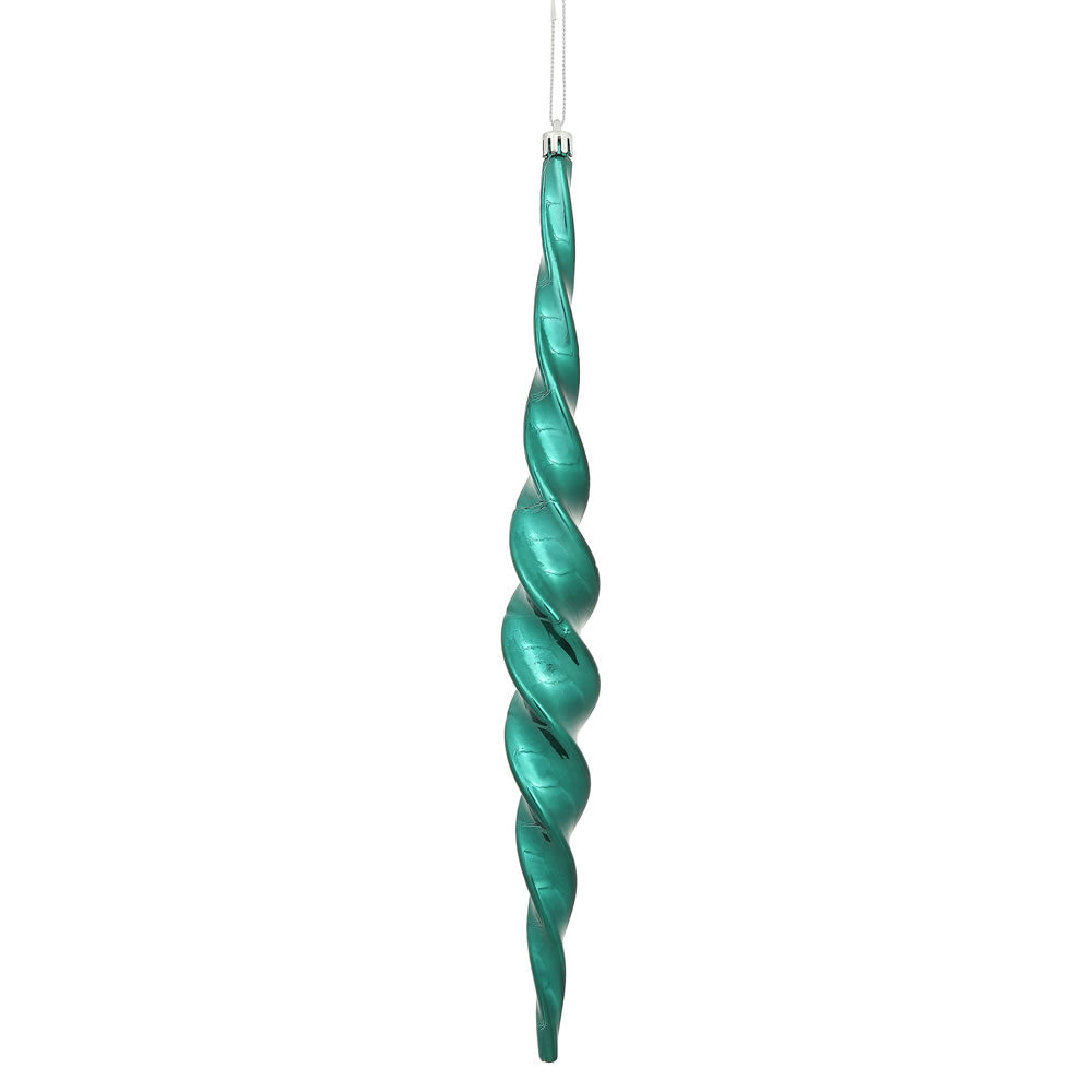 Vickerman 14.6" Sea Blue Shiny Spiral Icicle Ornament with drilled and wired caps. Comes 2 per Box.