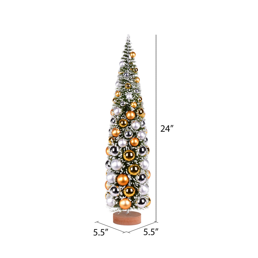 Vickerman 24" Vintage Tabletop Frosted Green Artificial Christmas Tree Silver and Gold Ornament