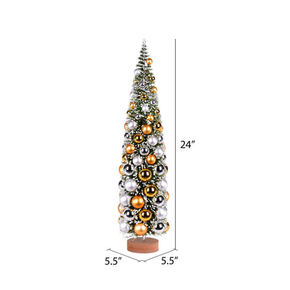 Vickerman 24" Vintage Tabletop Frosted Green Artificial Christmas Tree Silver and Gold Ornament