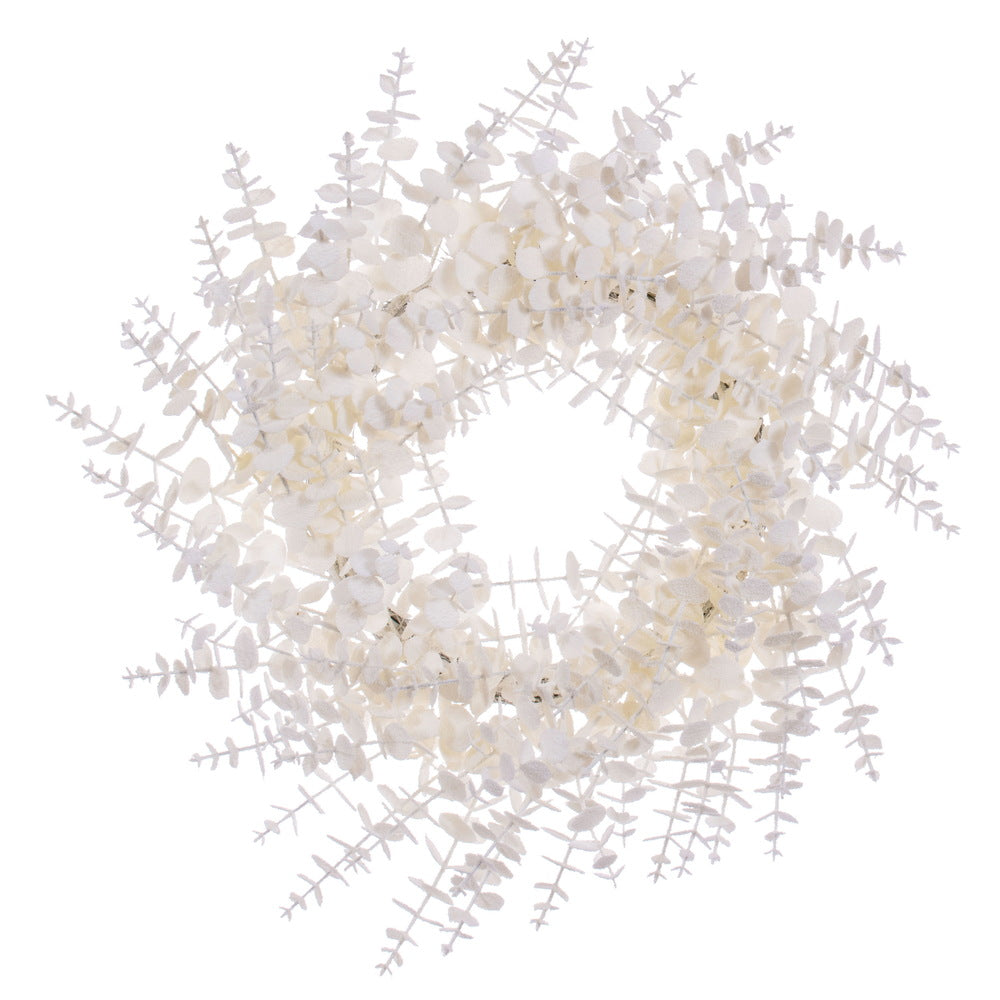 Vickerman 24" White Artificial Eucalyptus Snowy Wreath.