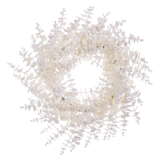Vickerman 24" White Artificial Eucalyptus Snowy Wreath.