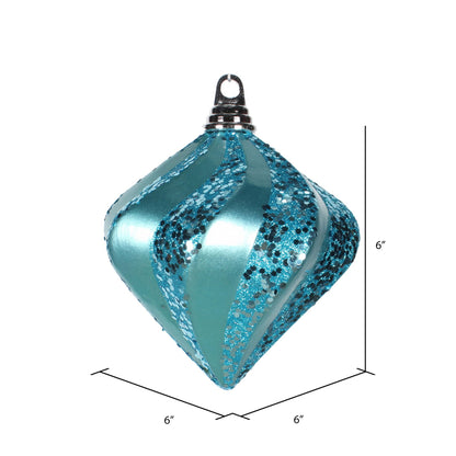 Vickerman 6'' Turquoise Candy/Glitter Swirl Diamond Christmas Ornament