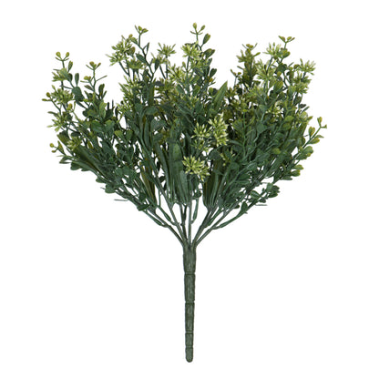 Vickerman 11"Artificial Mini Mixed Leaf Bush with White Buds Bush UV Coated Set of 3