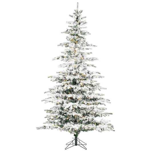 Vickerman 10' Flocked Sierra Fir Artificial Christmas Tree Pure White Single Mold LED lights