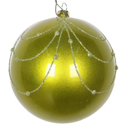 Vickerman 4" Lime Candy Finish Curtain Ornament with Glitter Accents 4 per Bag