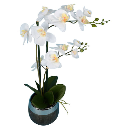 Vickerman 23" Artificial White Phalaenopsis In Metal Pot.