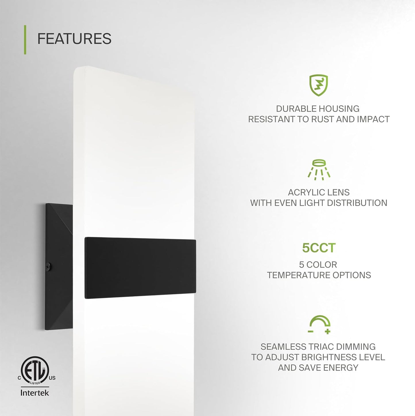 ASD Lighting LED Wall Sconce 24W 120V Triac 2700/3000/3500/4000/5000K Black ETL