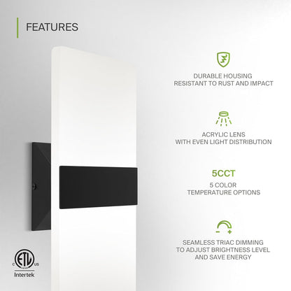 ASD Lighting LED Wall Sconce 24W 120V Triac 2700/3000/3500/4000/5000K Black ETL