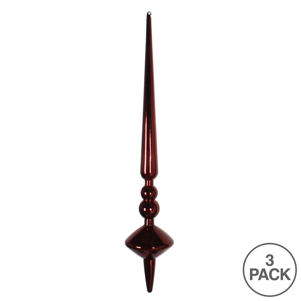 Vickerman 12" Burgundy Shiny Cupola Finial Ornament Pack of 3