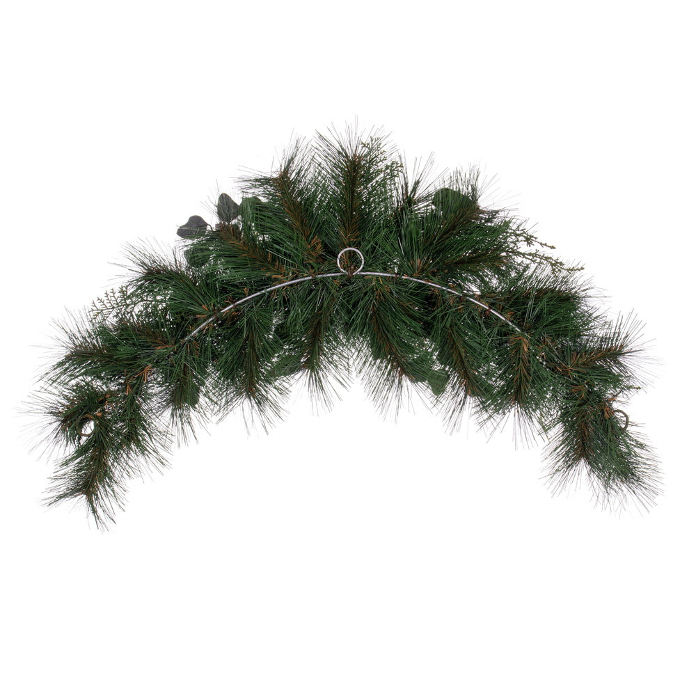 Vickerman 32" Artificial Long Leaf Pine with Seeded Cedar Eucalyptus Foliage and Pinecones Crescent Swag.
