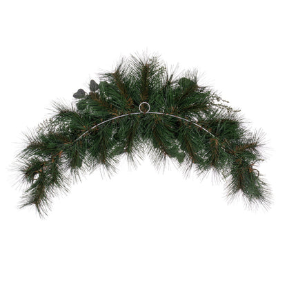 Vickerman 32" Artificial Long Leaf Pine with Seeded Cedar Eucalyptus Foliage and Pinecones Crescent Swag.