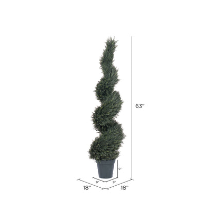 Vickerman 63" Artificial UV Resistant Pond Cypress Spiral in Two Tone Green Pot.