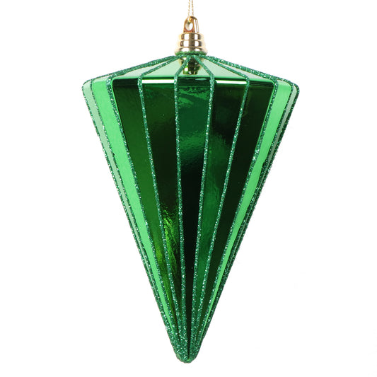 Vickerman 6" Shiny Green Cone Ornament 3 per bag.
