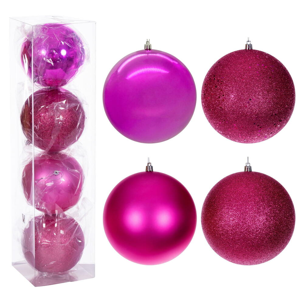 Vickerman 6" Hot Pink 4-Finish Ball Ornament 4 per box.