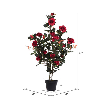 Vickerman 45" Artificial Red Rose Plant in Pot.