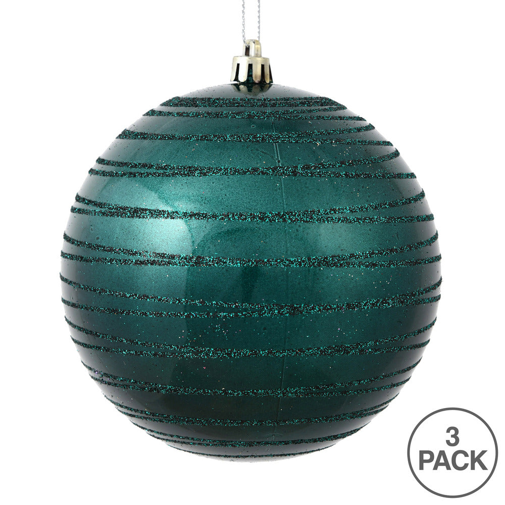 Vickerman 6" Sea Blue Candy Finish Ball Ornament with Glitter Lines 3 per Bag