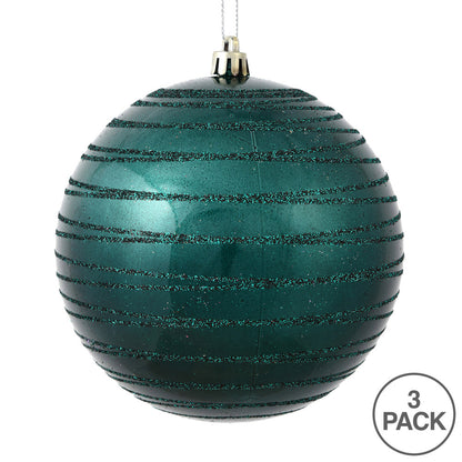 Vickerman 6" Sea Blue Candy Finish Ball Ornament with Glitter Lines 3 per Bag