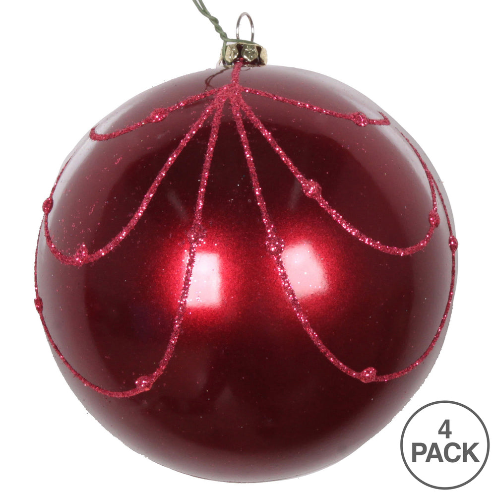 Vickerman 4" Berry Red Candy Finish Curtain Ornament with Glitter Accents 4 per Bag