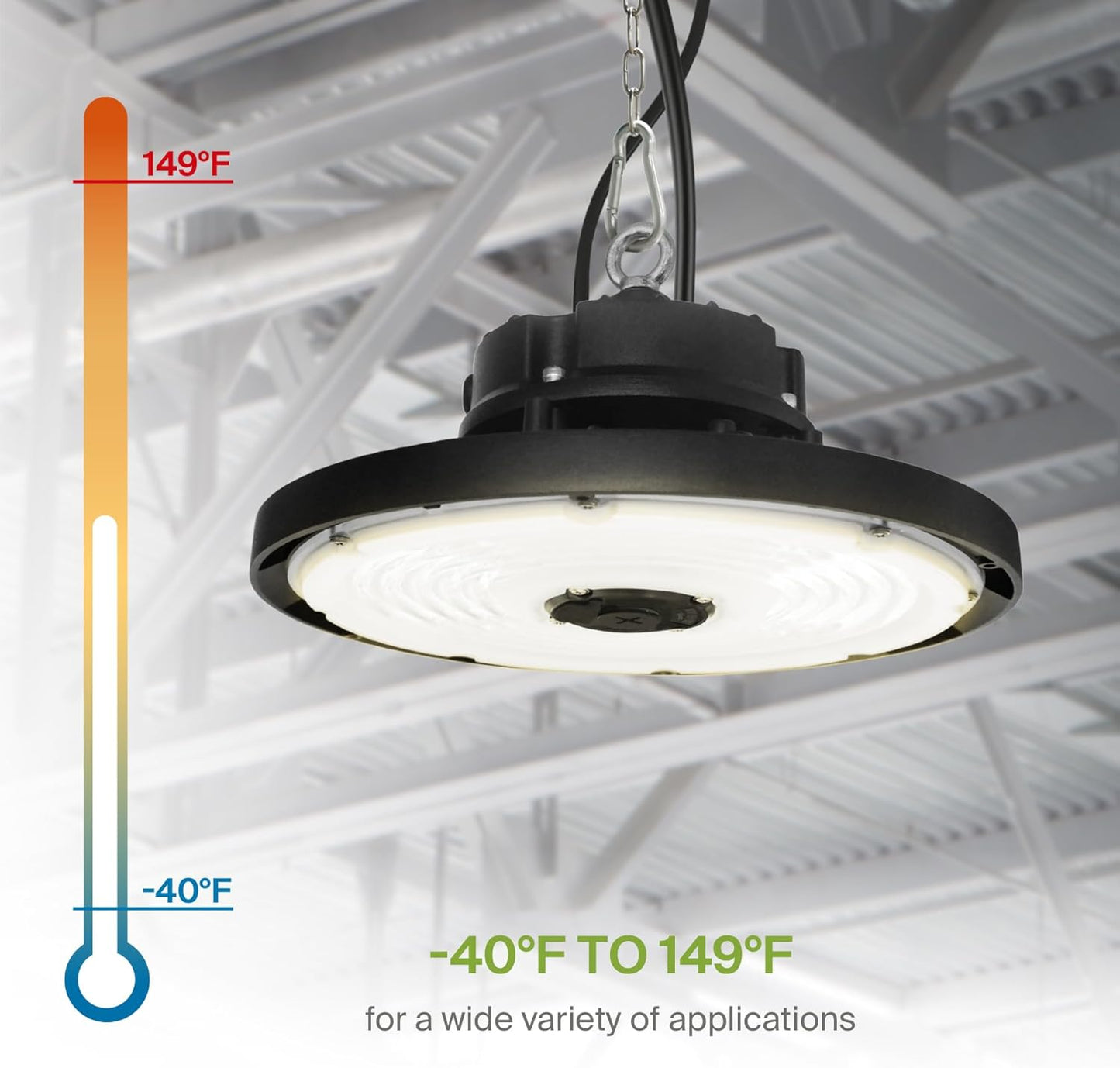 ASD Lighting Q-base LED UFO High Bay Power Adjustable 100/120/150W and CCT Selectable 3000/4000/5000K Dimmable Black UL DLC Premium