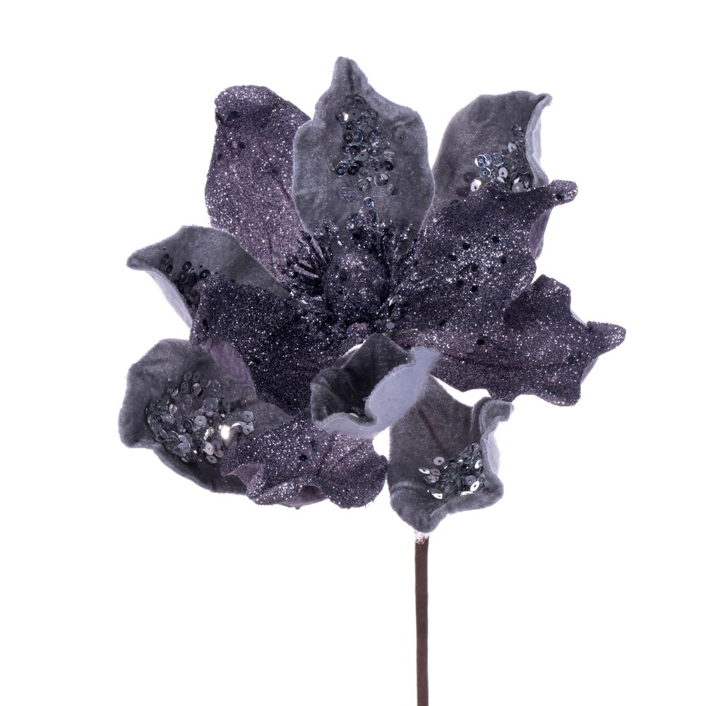 Vickerman 15" Artificial Pewter Deluxe Magnolia Christmas Stem 8" Flower 6 per bag