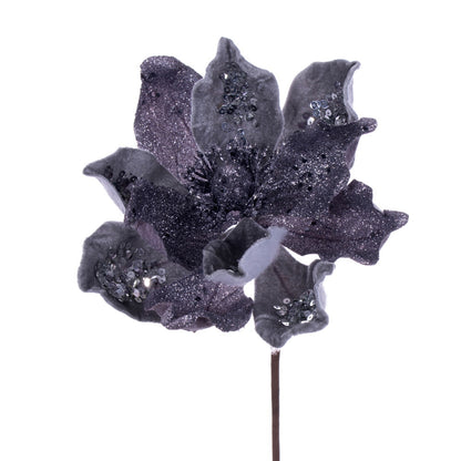 Vickerman 15" Artificial Pewter Deluxe Magnolia Christmas Stem 8" Flower 6 per bag