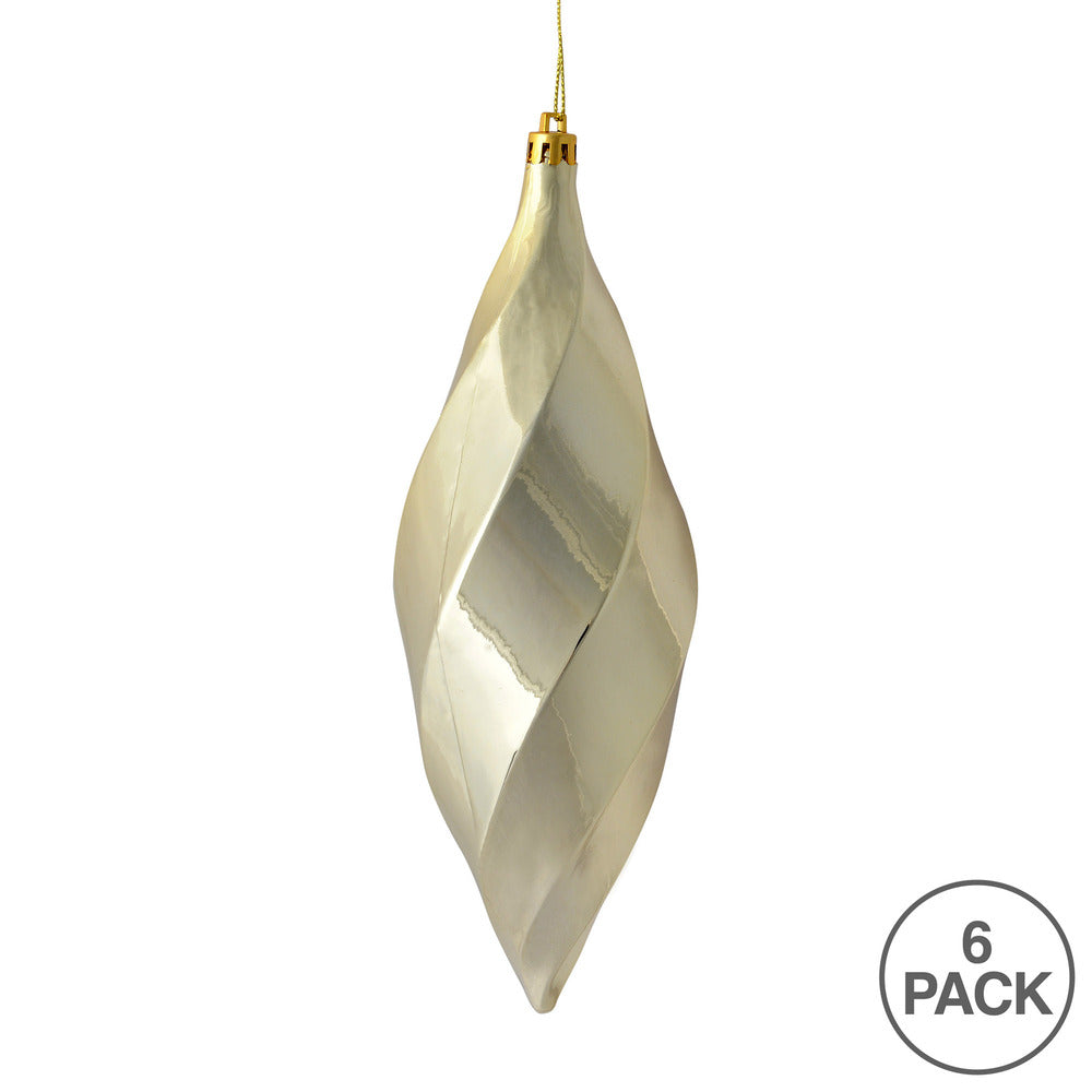 Vickerman 8" Champagne Shiny Swirl Finial Ornament Pack of 6