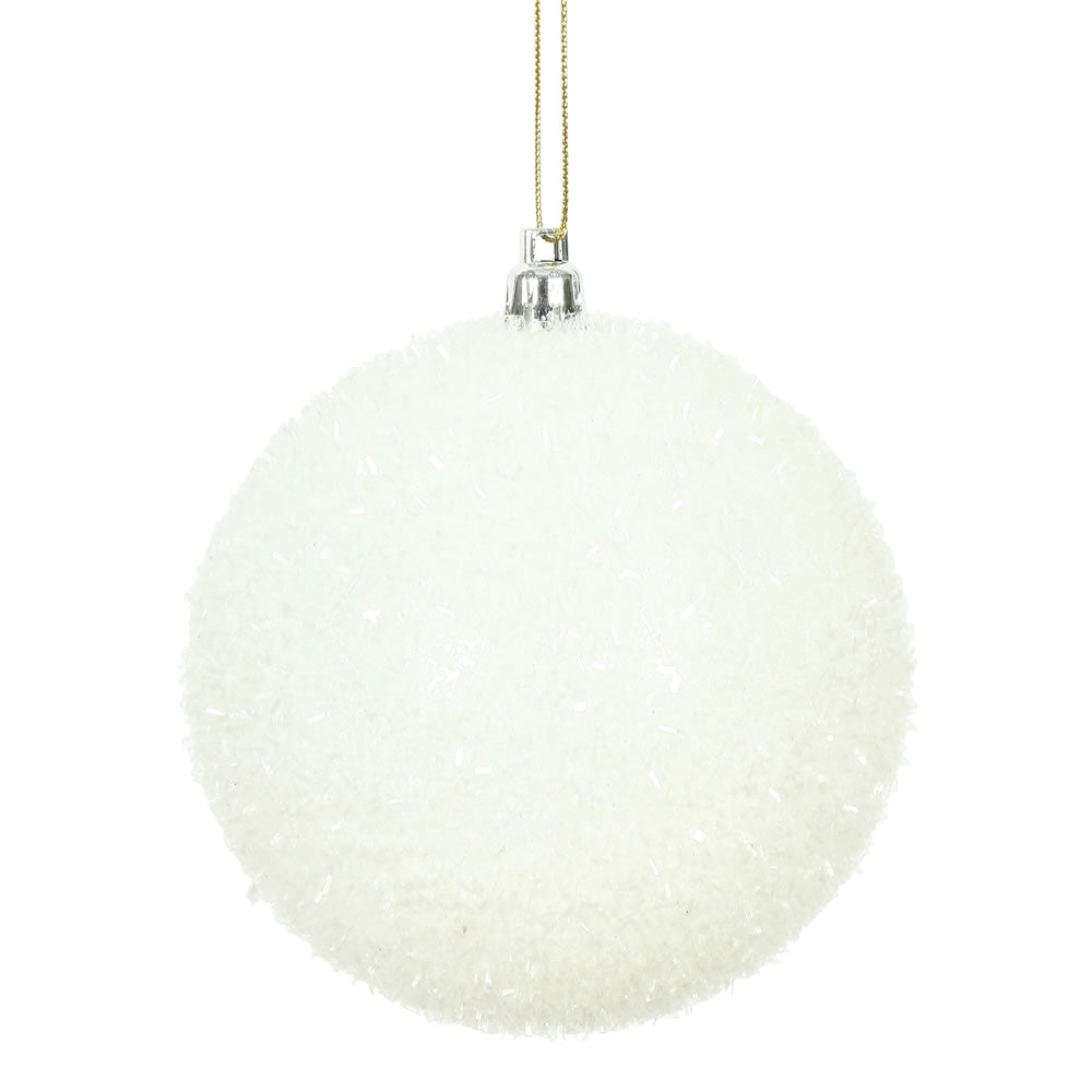 Vickerman 4" White Tinsel Ball Ornament 4 per Bag