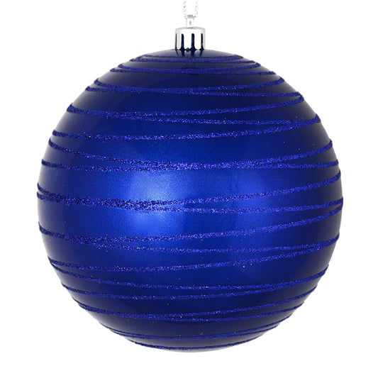 Vickerman 4.75" Cobalt Blue Candy Finish Ball Ornament with Glitter Lines 4 per Bag