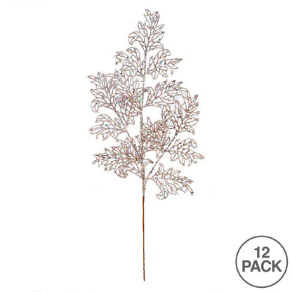 Vickerman 22" Rose Gold Glitter Lace Holly Leaf Artificial Christmas Spray. Includes 12 sprays per pack.