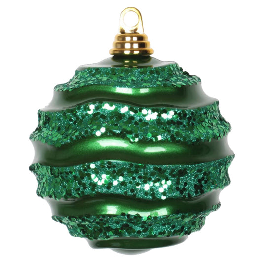 Vickerman 6" Green Candy Finish Wave Ball Christmas Ornament with Glitter Accents