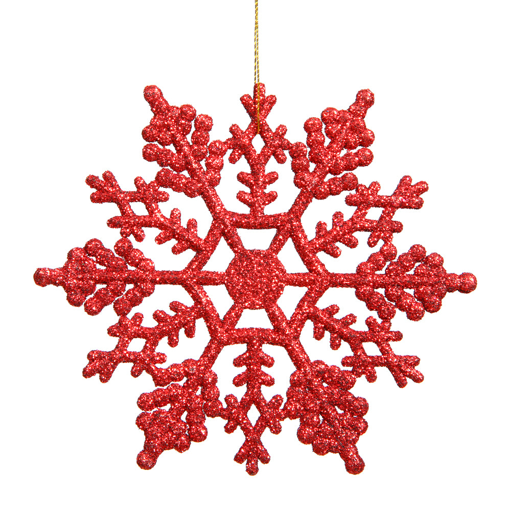 Vickerman 8" Red Glitter Snowflake Christmas Ornament 12 per Box