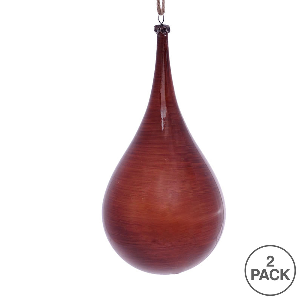 Vickerman 4" Copper Wood Grain Teardrop Christmas Ornament Pack of 2