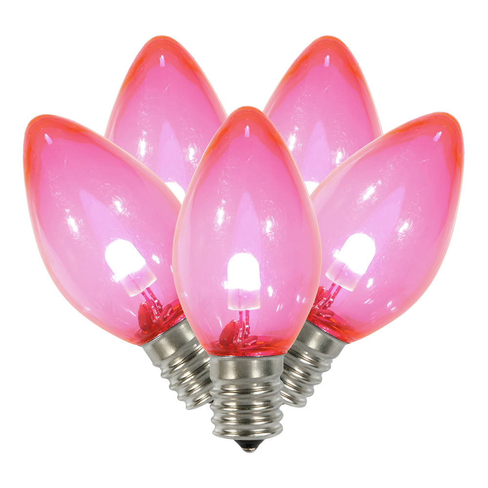 Vickerman C7 Transparent Plastic LED Pink Dimmable Bulb E12 Nickel Base 25 per bag