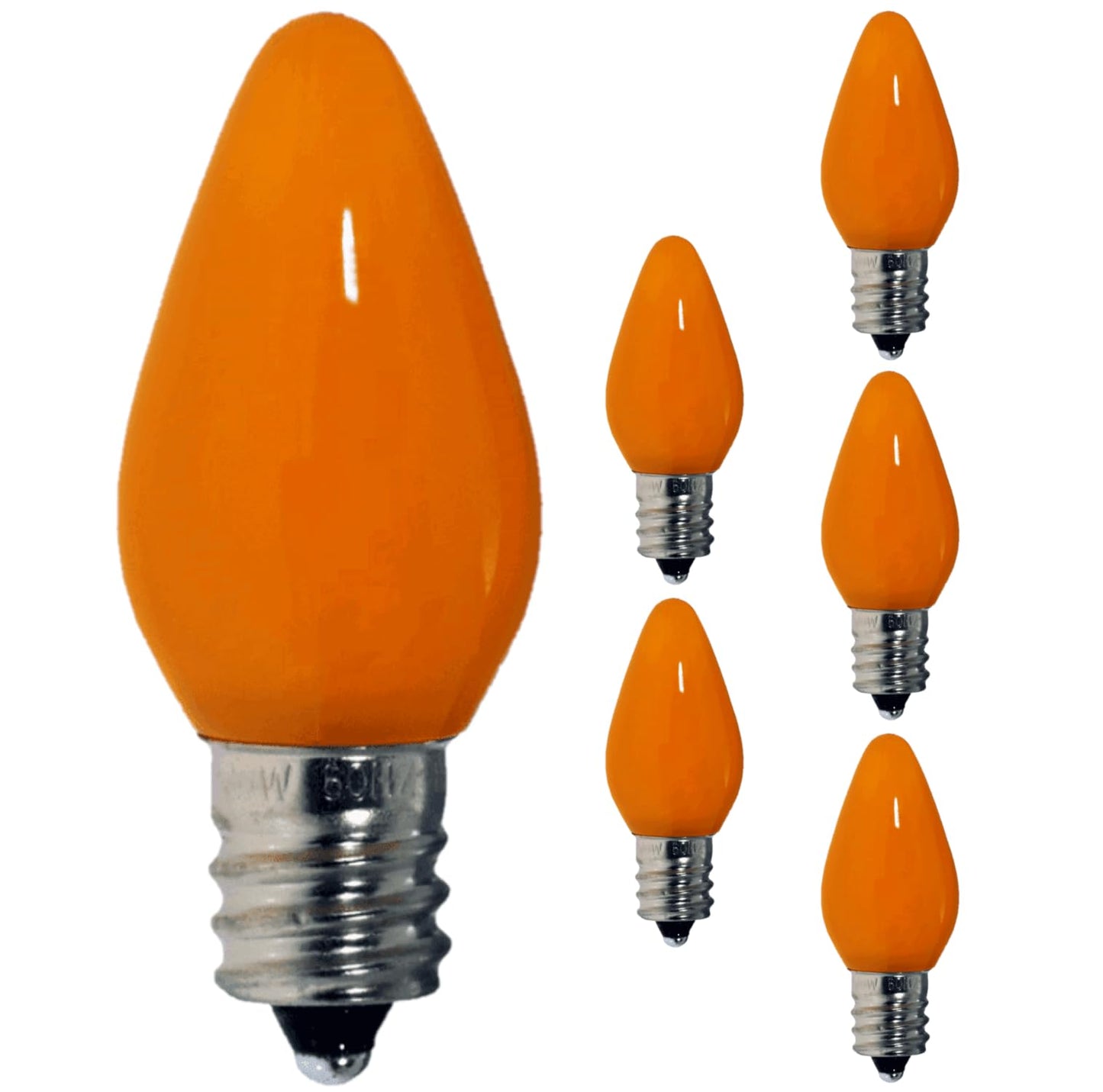 Damar- C7 LED Replacement Christmas Light Bulbs Orange Color 0.96W E12 Candelabra Base 100-130V Dimmable Pack of 6- Shatterproof String Lights for Patio Holiday Party Decor Xmas Tree