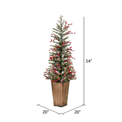 Vickerman 4.5' x 20" Frosted Berry Potted Pine Artificial Christmas Tree Warm White LED Lights