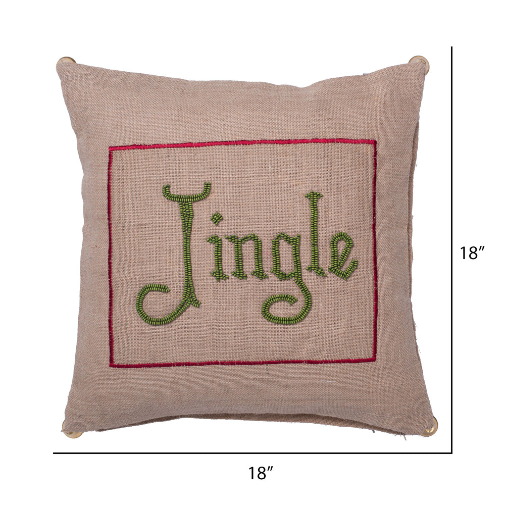 Vickerman Decorative 18" x 18" Burlap Jingle Pillow