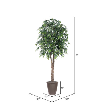 Vickerman 6' Artificial Green Smilax Deluxe Tree Brown Round Plastic Container..