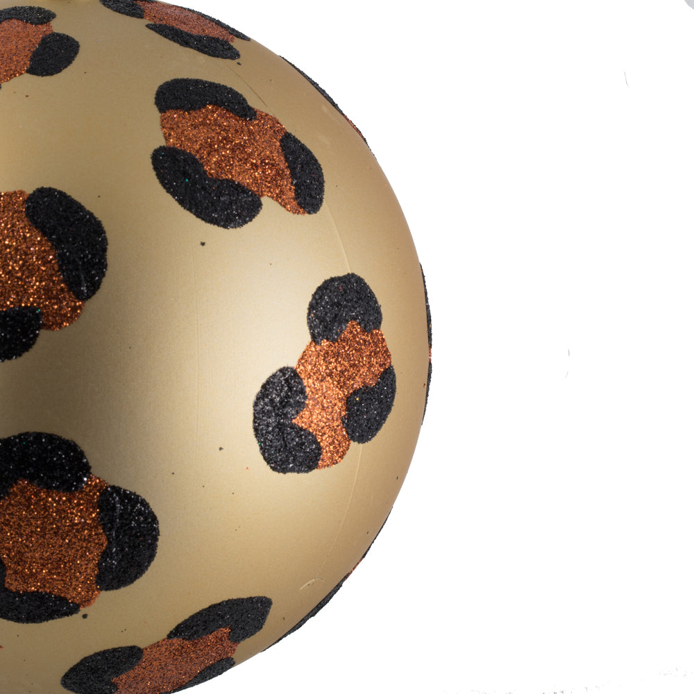 Vickerman 6" Matte Copper Gold with Black Glitter Leopard Ball Christmas Ornament 4 pieces per bag