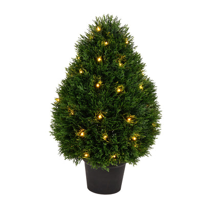 Vickerman Artificial 24" High X 15" Wide Cedar Teardrop Shaped Bush warm white 3mm LED lights.