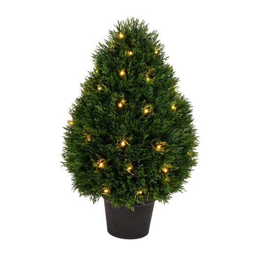 Vickerman Artificial 24" High X 15" Wide Cedar Teardrop Shaped Bush warm white 3mm LED lights.