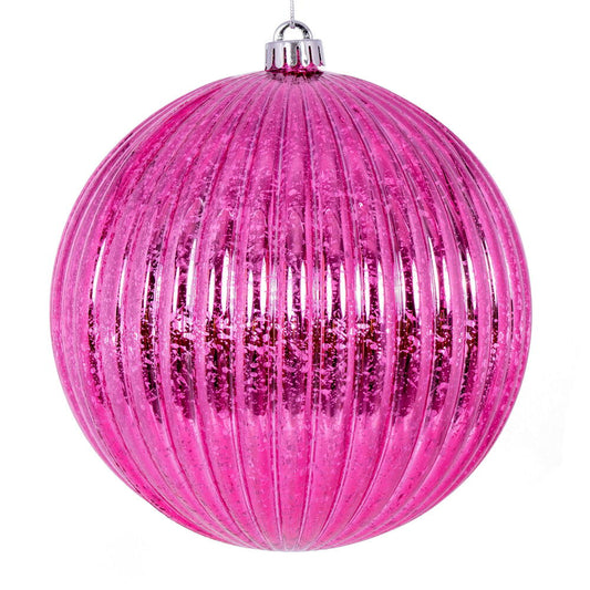 Vickerman 4" Pink Shiny Lined Mercury Ball Ornament 6 per bag.