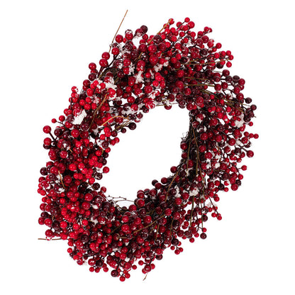 Vickerman 24" Red Snow Berry Wreath. This berry wreath is dusted with artificial snow.