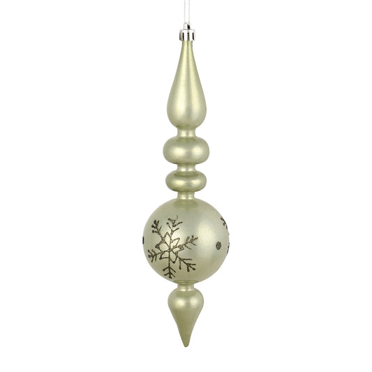 Vickerman 10 by 2.4" Wrought Iron Candy Glitter Snowflake Finial 4/Bag. Add some sparkle and shine to your holiday decorating projects with this 10 inch finial ornament. Made with shatterproof plastic. Ornament has a drilled cap secured with green floral