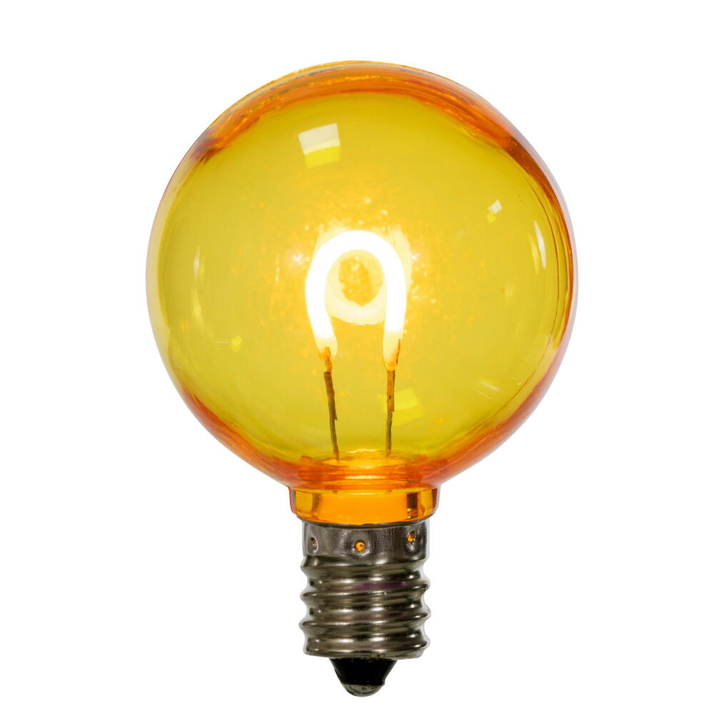 Vickerman G40 Transparent U-Shaped Filament Yellow Bulb, E12 Base, .6 Watts, 25 Pcs Assorted/Bag.  Colors included are Blue, Red, Green, Purple and Amber.