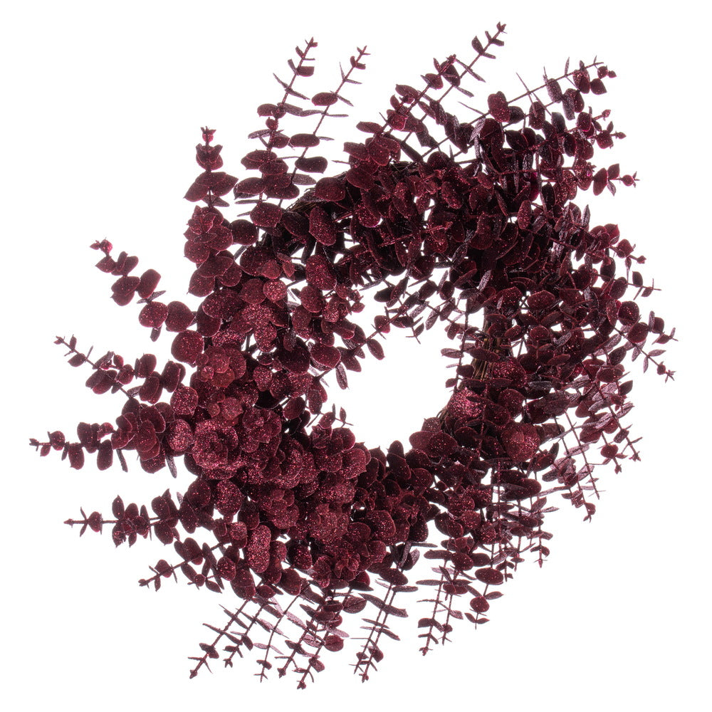 Vickerman 24" Burgundy Artificial Eucalyptus Glitter Wreath.