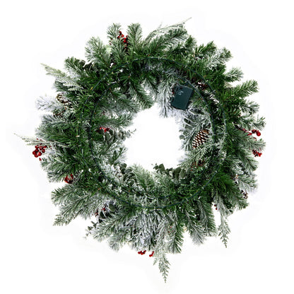 Vickerman 30" Flocked Artificial Christmas Wreath Battery Operated Pure White LED Lights