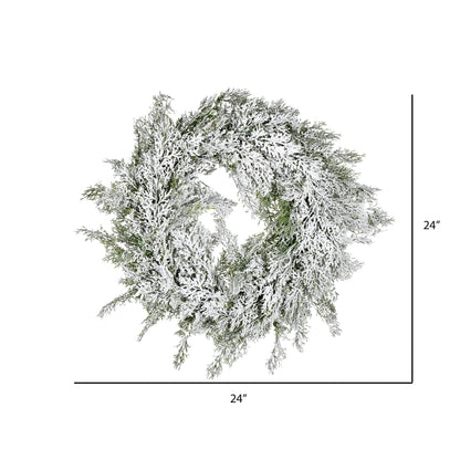 Vickerman 24" Artificial Snowy Cedar Wreath.