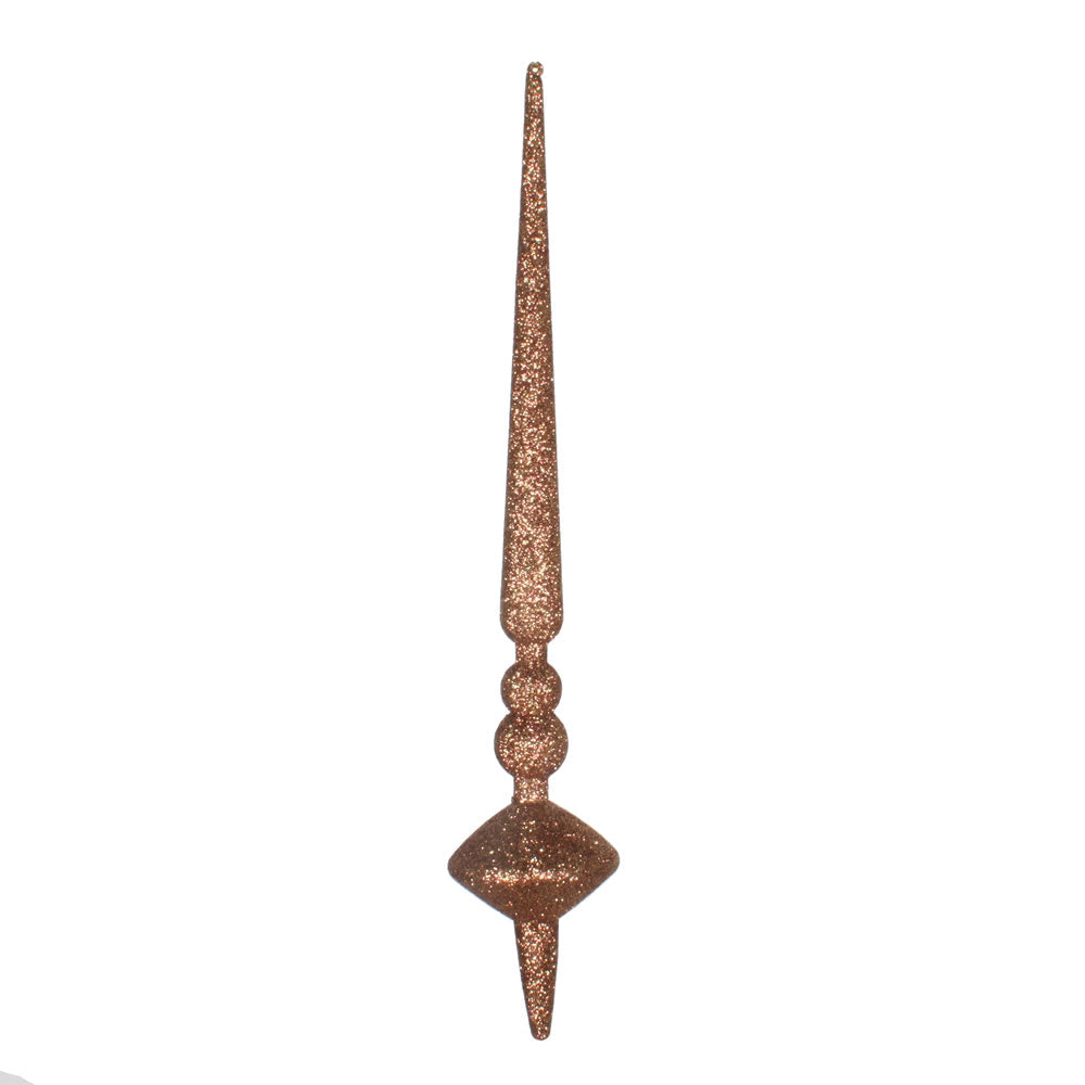 Vickerman 12" Mocha Glitter Cupola Finial. This long finial ornament adds depth and texture to any holiday decorating project. Made with shatterproof plastic. Includes 3 pieces per bag.