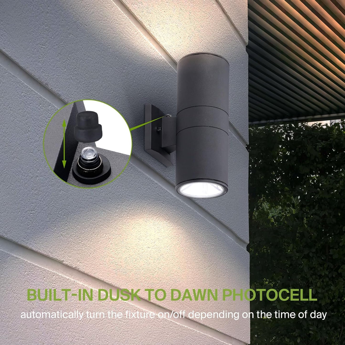 ASD Lighting LED Round Outdoor Wall Cylinder Up and Down 18W 120V CCT Selectable 3000/4000/5000K with Photocell Black ETL 2pack